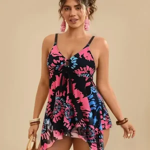 Robe Maillot de Bain Femme Tie-Dye Rouge & Bleu – NAOMIE