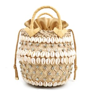 Sac Paille Naturelle Seau Cristaux et Coquillages