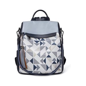 Sac à Dos Femme Antivol Bleu Géométrique – MARINA