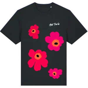 Tee shirt Noir Red Flower Print