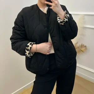 VESTE MATELASSÉE NOIR LÉOPARD