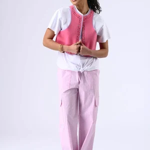 Gilet court sans manches rose