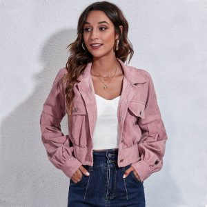 Veste en Velours Côtelé Femme Rose Pâle
