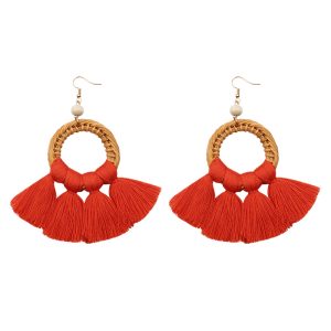 Boucles d&rsquo;Oreilles Paille et Pompon Inaya