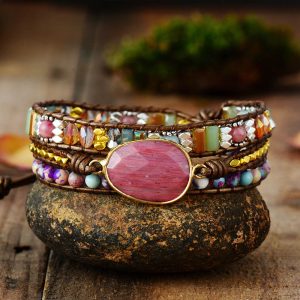 Bracelet Wrap Rhodochrosite Naturelle – 3 Rangs