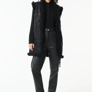 Gilet long en fourrure Huga - Noir
