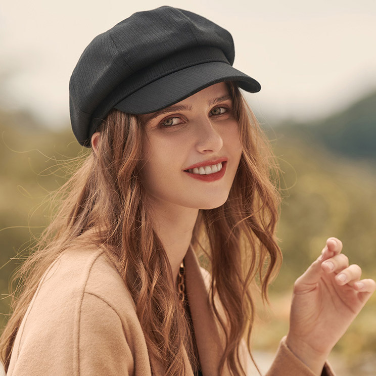 Béret Casquette Rayé Feutre Noir