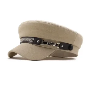 Béret Casquette Femme Coton Beige et Strass