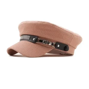 Béret Casquette Femme Coton Rose et Strass