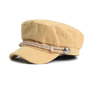 Béret Casquette Gavroche Femme Velours Côtelé Jaune