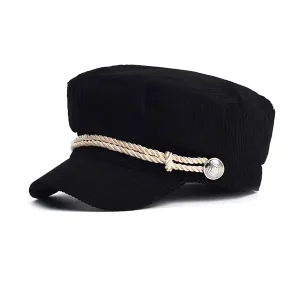 Béret Casquette Gavroche Femme Velours Côtelé Noir