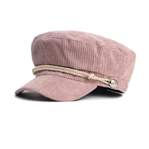 Béret Casquette Gavroche Femme Velours Côtelé Rose