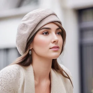 Béret Femme Coton Carreaux Beige
