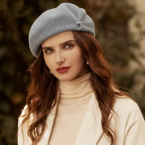 Béret Femme Laine Gris Lien Métallique