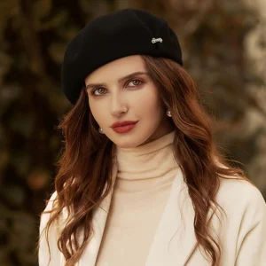 Béret Femme Laine Noir Lien Métallique