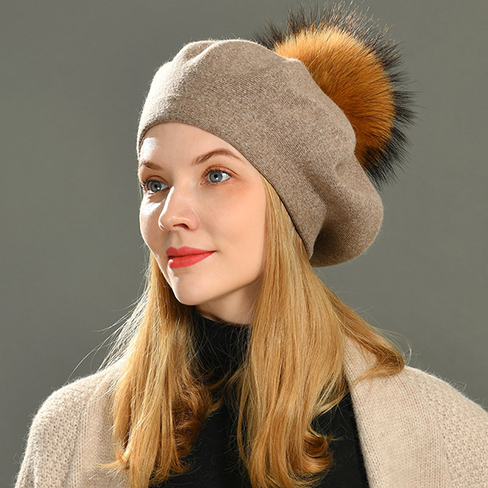 Béret Laine et Pompon Beige – Image 2