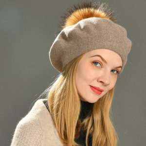 Béret Laine et Pompon Beige