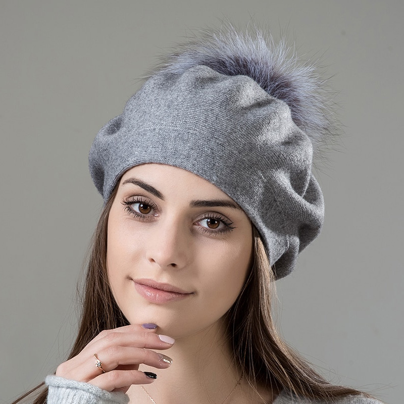 Béret Laine et Pompon Gris
