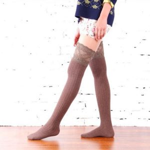 Chaussettes Hautes Coton Dentelle Marron