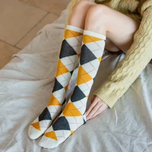 Chaussettes Hautes Argyle Jaunes & Grises