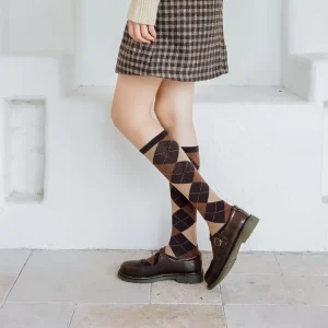 Chaussettes Hautes Argyle Marron