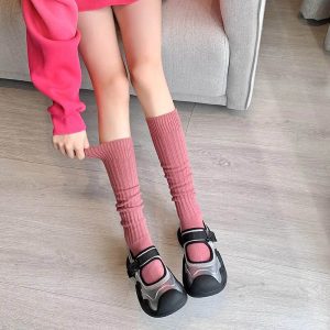 Chaussettes Hautes Femme Roses Côtelées