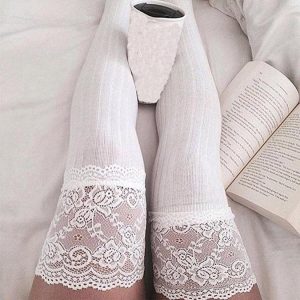 Chaussettes Hautes Coton Dentelle Blanches