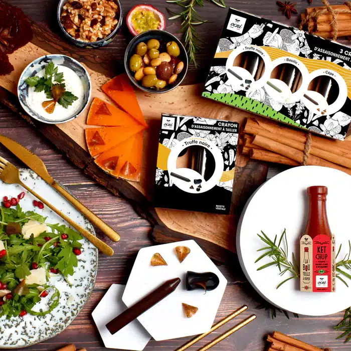 COFFRET FESTIN FESTIF 3 CRAYONS D’ASSAISONNEMENT : BASILIC (BIO) + TRUFFE NOIRE + CÈPE – Image 2