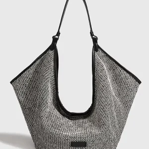 Grand Sac à Main Paille Tissée – Noir