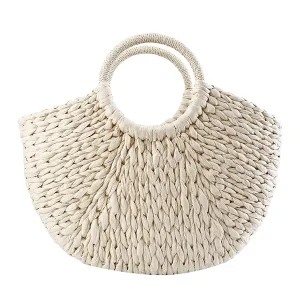 Sac Paille Demi-Lune Raphia Blanc