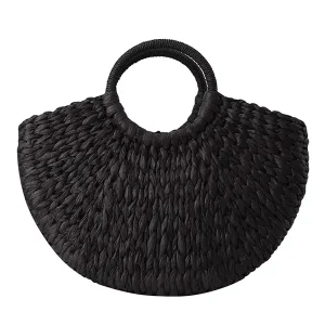 Sac Paille Demi-Lune Raphia Noir