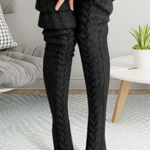 Chaussette Haute Femme Laine Noires Torsades – COCOON