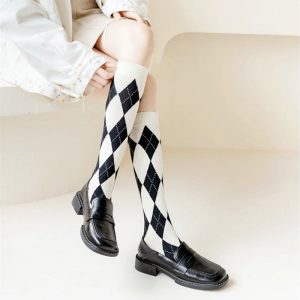 Chaussettes Hautes Argyle Noires & Blanches