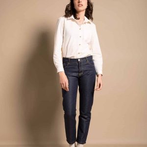 Jean droit taille haute denim lin metis