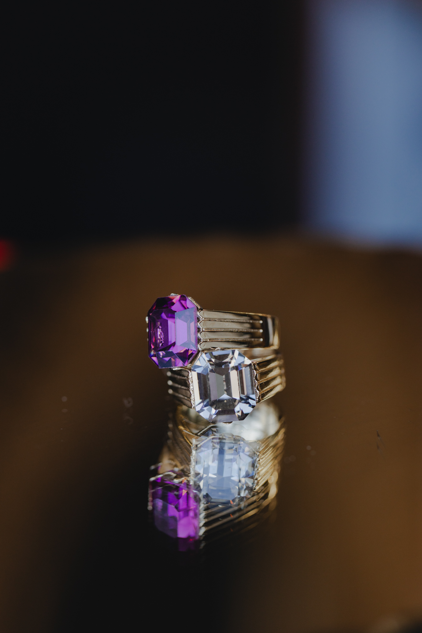 Bague Papi double plaqué or – Cristal Prune et Gris – Florence Verdier – Image 2