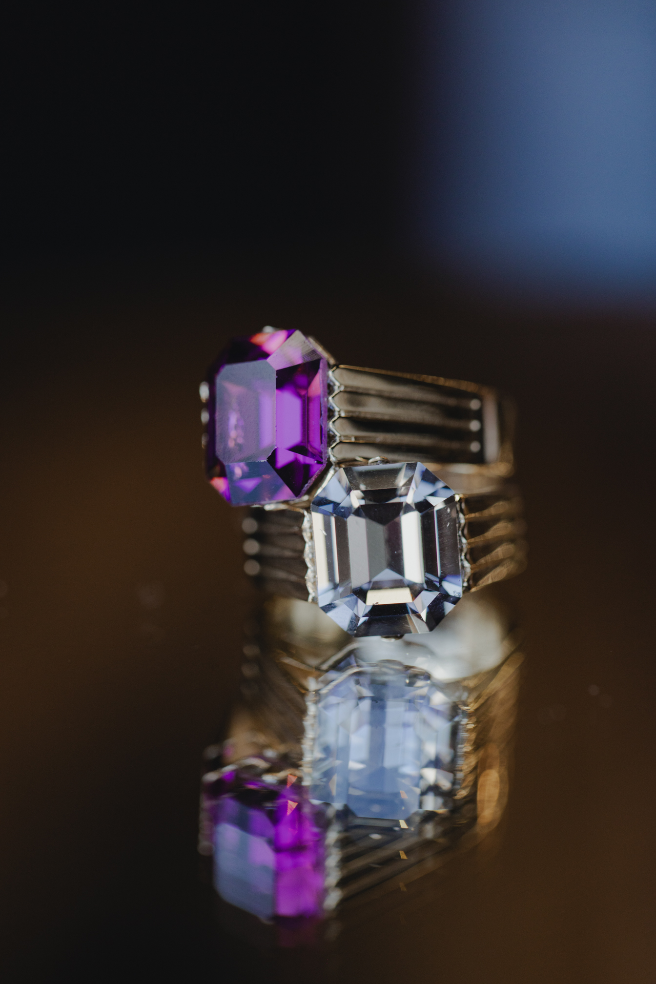 Bague Papi double plaqué or – Cristal Prune et Gris – Florence Verdier