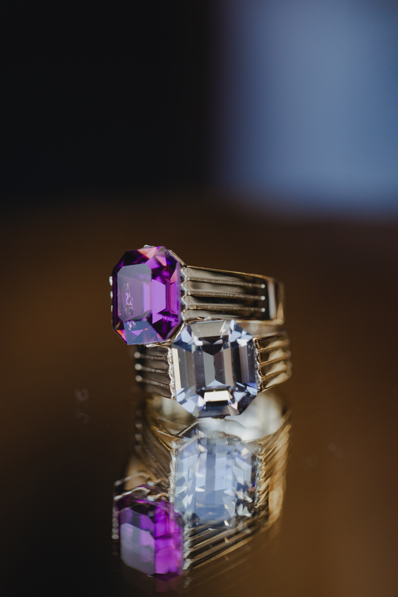 Bague Papi double plaqué or – Cristal Prune et Gris – Florence Verdier – Image 3