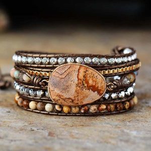 Bracelet Wrap Jaspe Naturelle – 5 Rangs