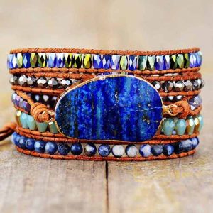 Bracelet Wrap Lapis Lazuli Naturelle – 5 Rangs