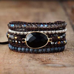 Bracelet Wrap Onyx Noir Naturelle  – 5 Rangs