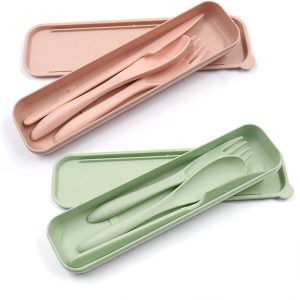 Lot de 2 Couverts Ecologiques : Vert et Rose