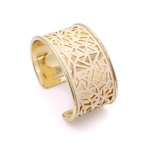 Bracelet Manchette Ethnique Laiton Doré et Pin