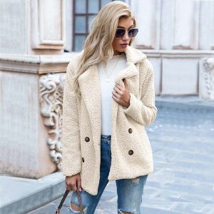 Manteau Court Maille Bouclette Crème