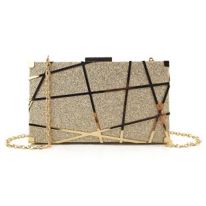 Pochette Femme Rigide Dorée Géométrique