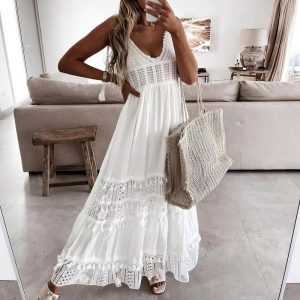 Robe Blanche Style Bohème –  Opaline