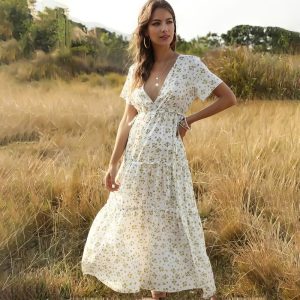 Robe Blanche Vintage Bohème – Flora