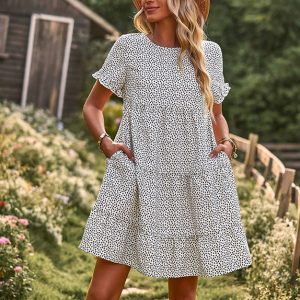 Robe Bohème Babydoll Imprimé Blanche