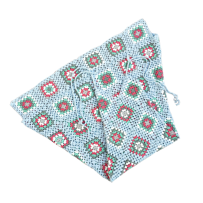 Robe Longue en Crochet Plage Bohème – Bleue – Image 4