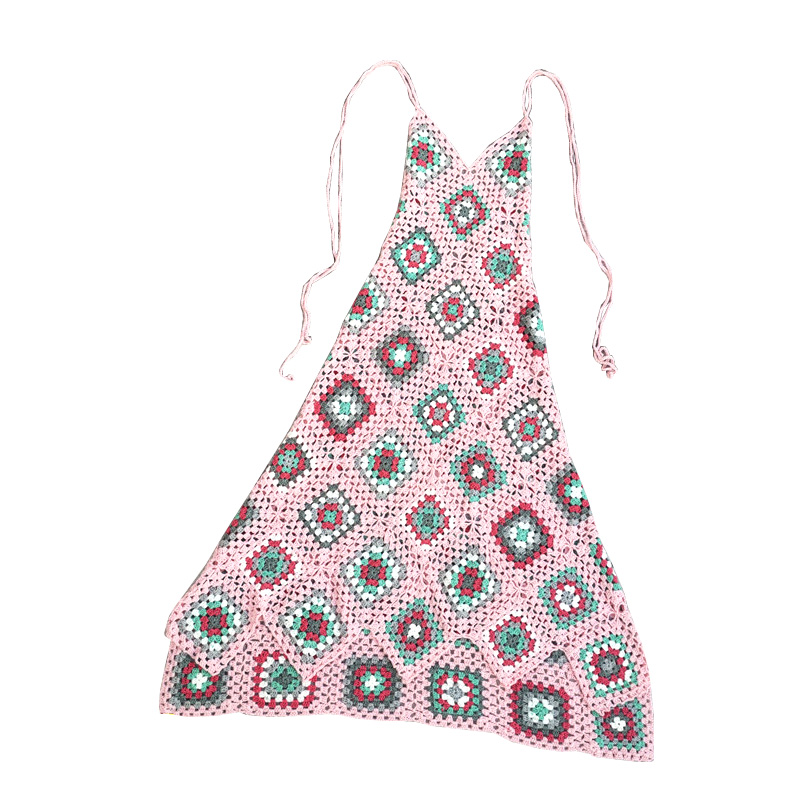 Robe Longue en Crochet Plage Bohème – Rose – Image 7