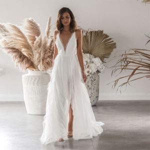 Robe Longue Blanche Bohème Mariage – Jasmine